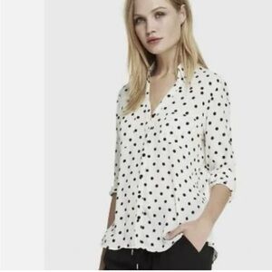 Express Portofino Original Fit Roll Tab Polka Dot Silky Soft Flowy Blouse Career